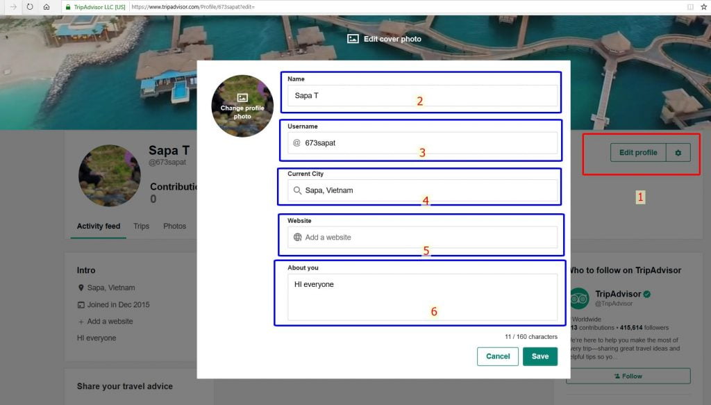 Đổi tên user và thêm website cho tài khoản tripadvisor profile doi-ten-va-user-va-them-website-cho-tai-khoan-tripadvisor-profile